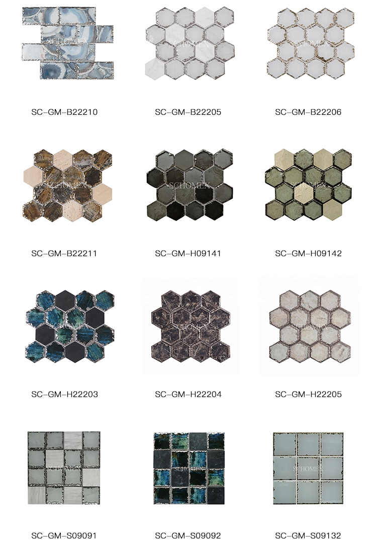 Schomex Brick Hexagon Electroplated Glass Mosaic Tile For Kitchen Backsplash SC-GM-02