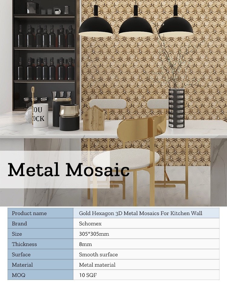 Popular New Style Gold Hexagon 3D Metal Mosaics For Kitchen Wall SC-MM-01